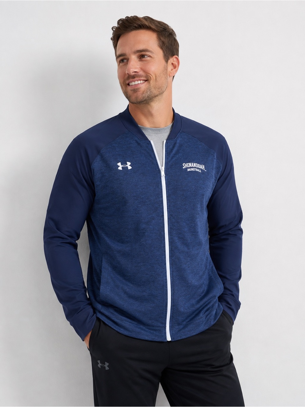 Under Armour Full Zip Warm Up Jacket Shenandoah Basketball Team Men XL Navy